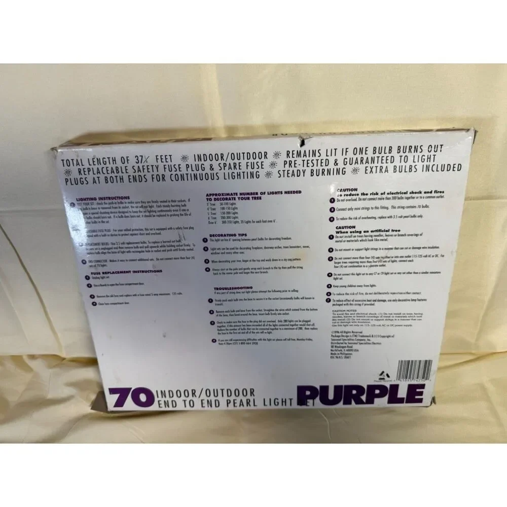 Vintage 1998 Purple Pearl Bulb Lights New In Package Tested And Working